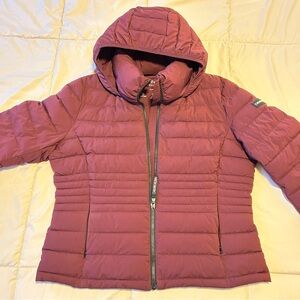 Calvin Klein Maroon Puffer Jacket with Hood
